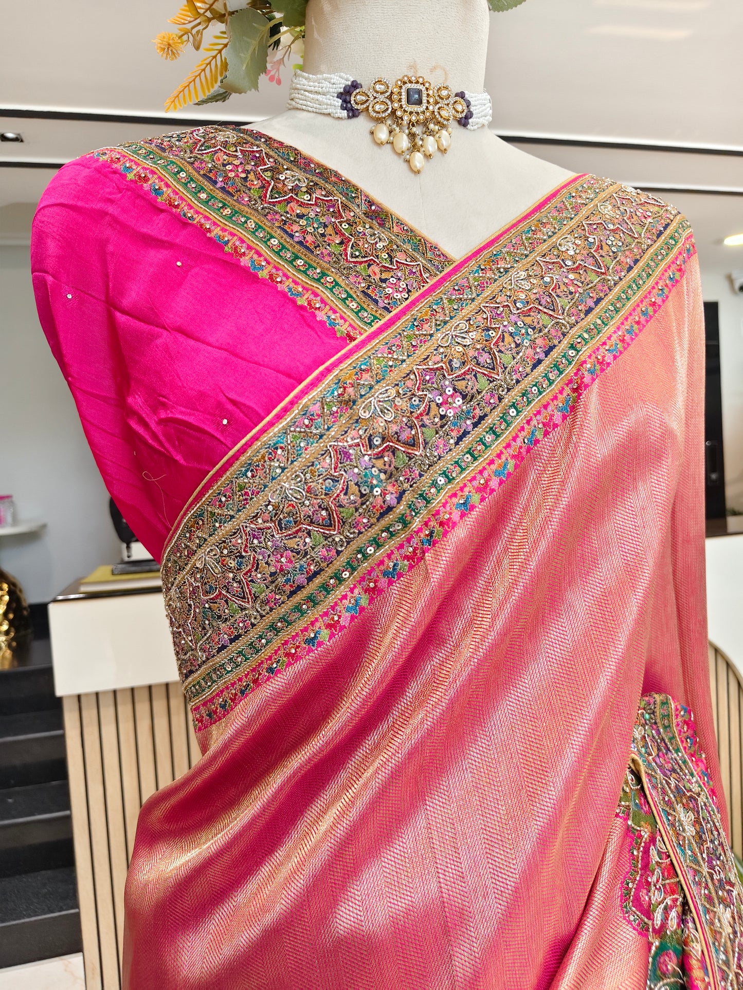 Rani Pink Tissue Saree