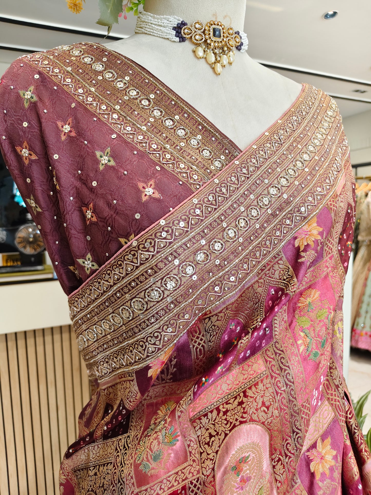 Wine Modal Crepe Saree
