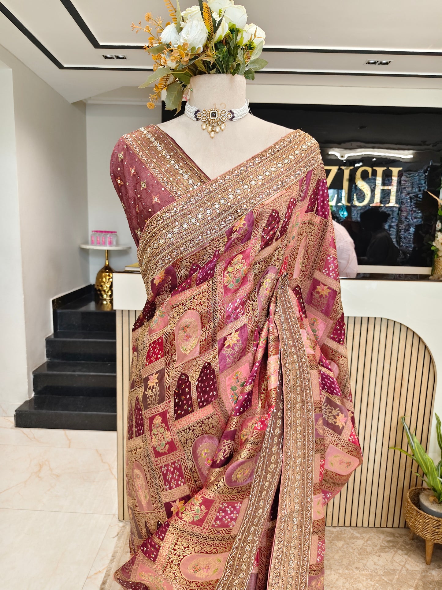 Wine Modal Crepe Saree