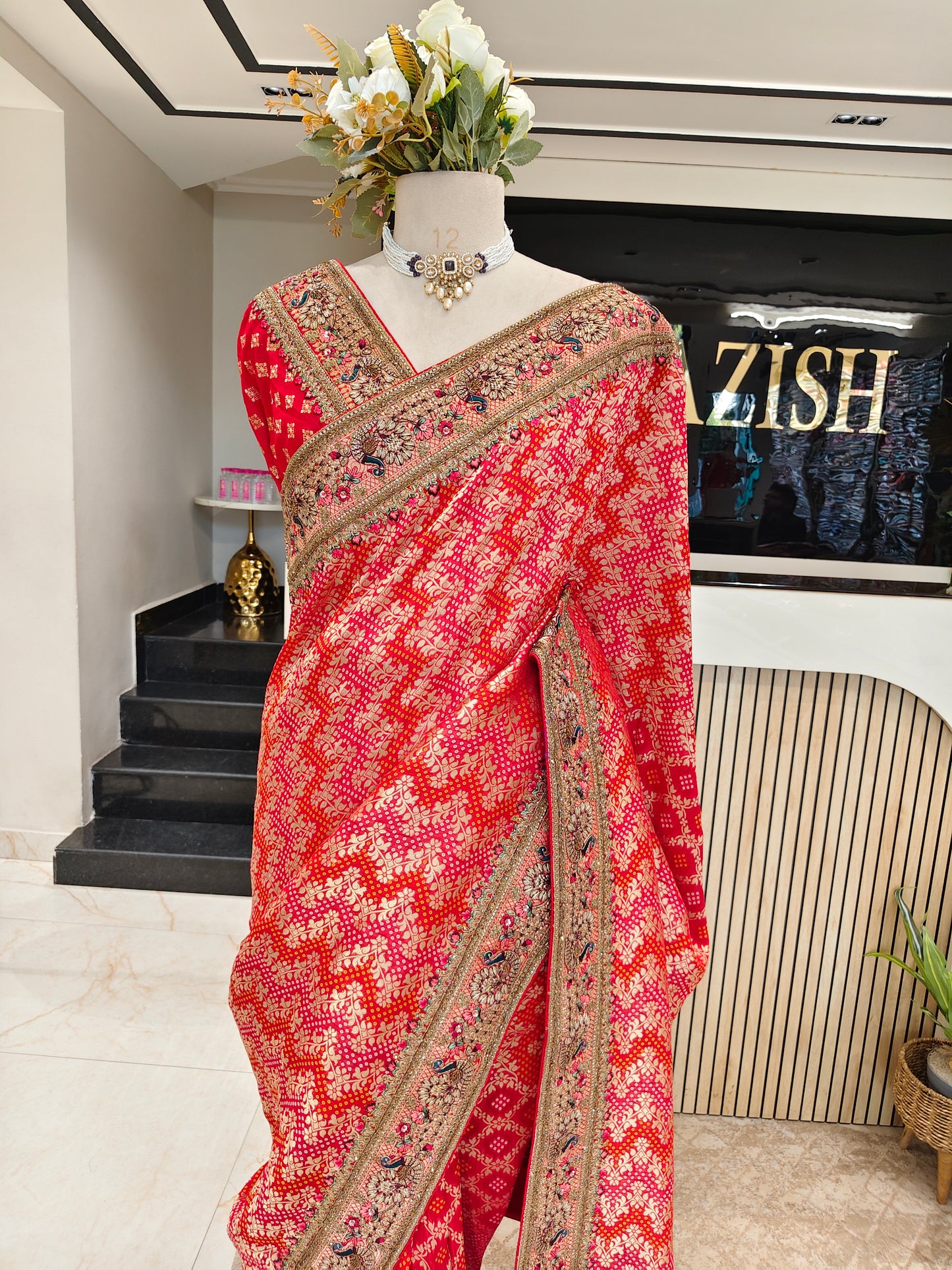 Red Khaddi Georgette Saree