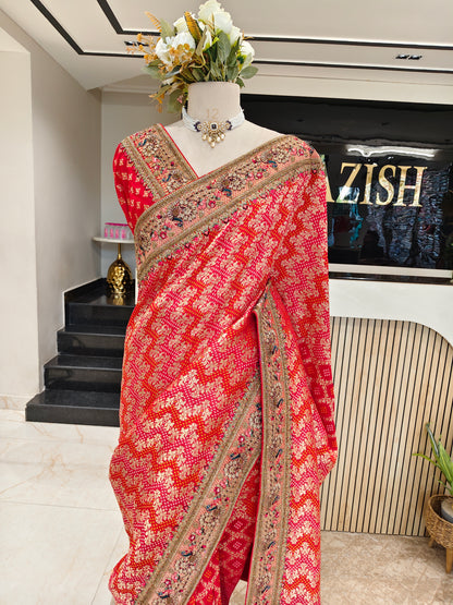 Red Khaddi Georgette Saree