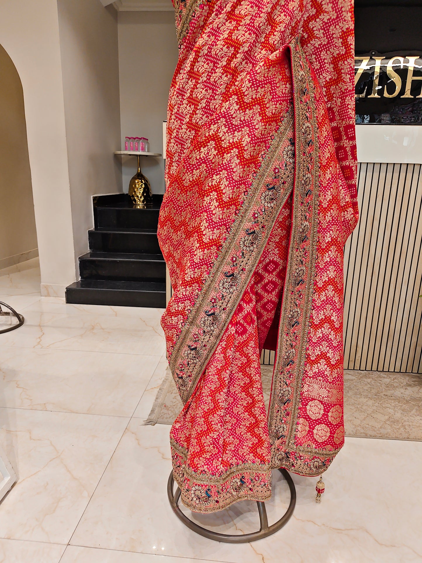 Red Khaddi Georgette Saree