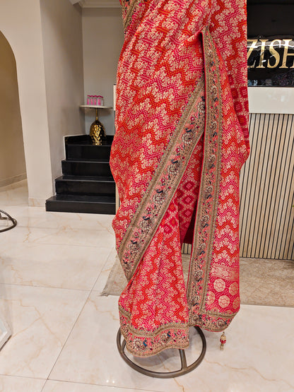 Red Khaddi Georgette Saree
