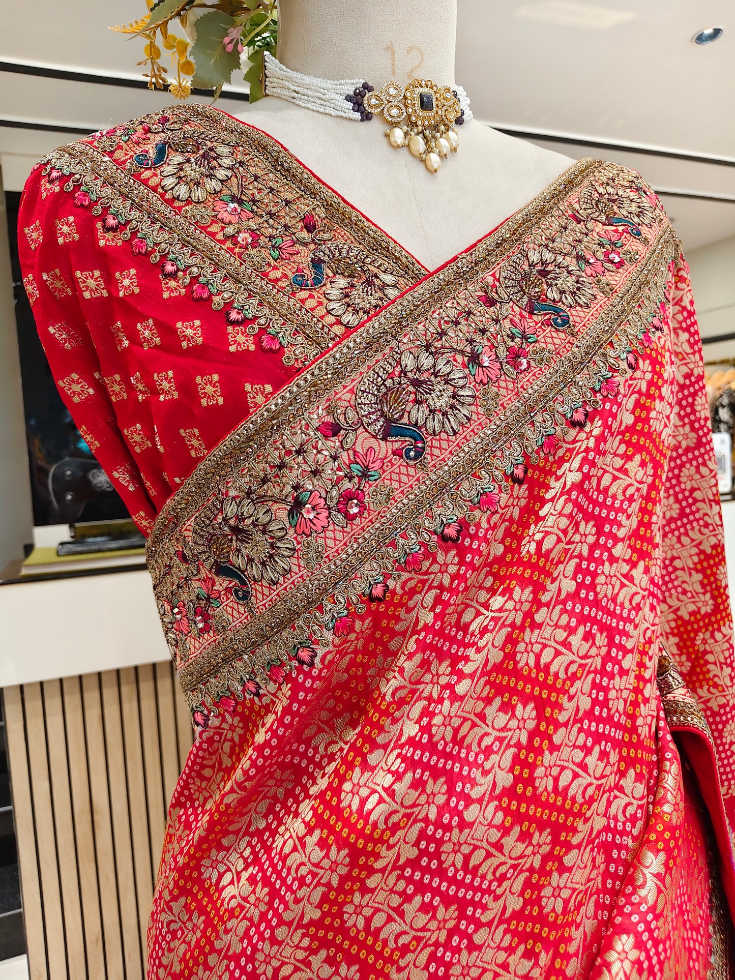 Red Khaddi Georgette Saree