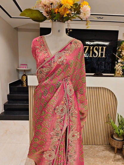 Rani Pink Tissue Saree