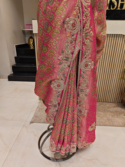 Rani Pink Tissue Saree