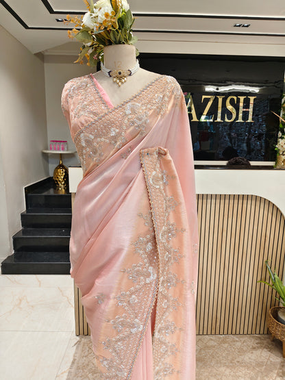 Peach Linen Saree