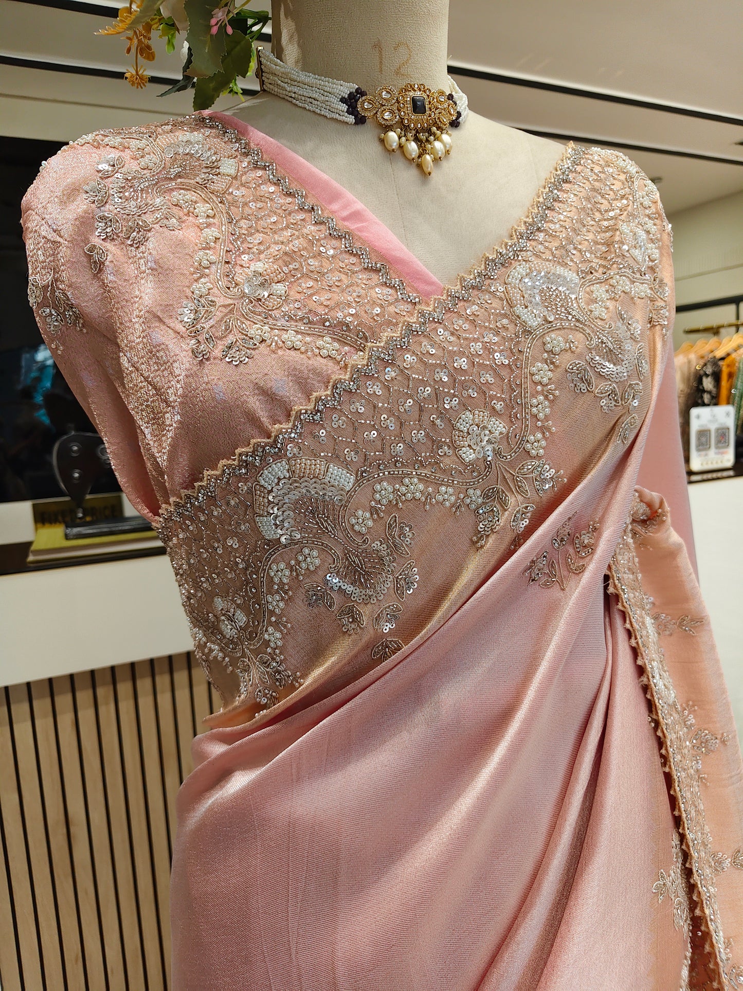 Peach Linen Saree