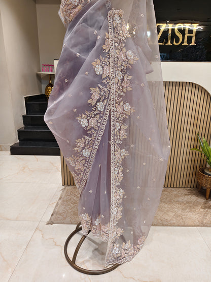 Grey Glass Tissue Saree