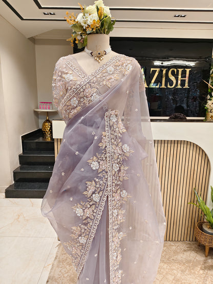 Grey Glass Tissue Saree