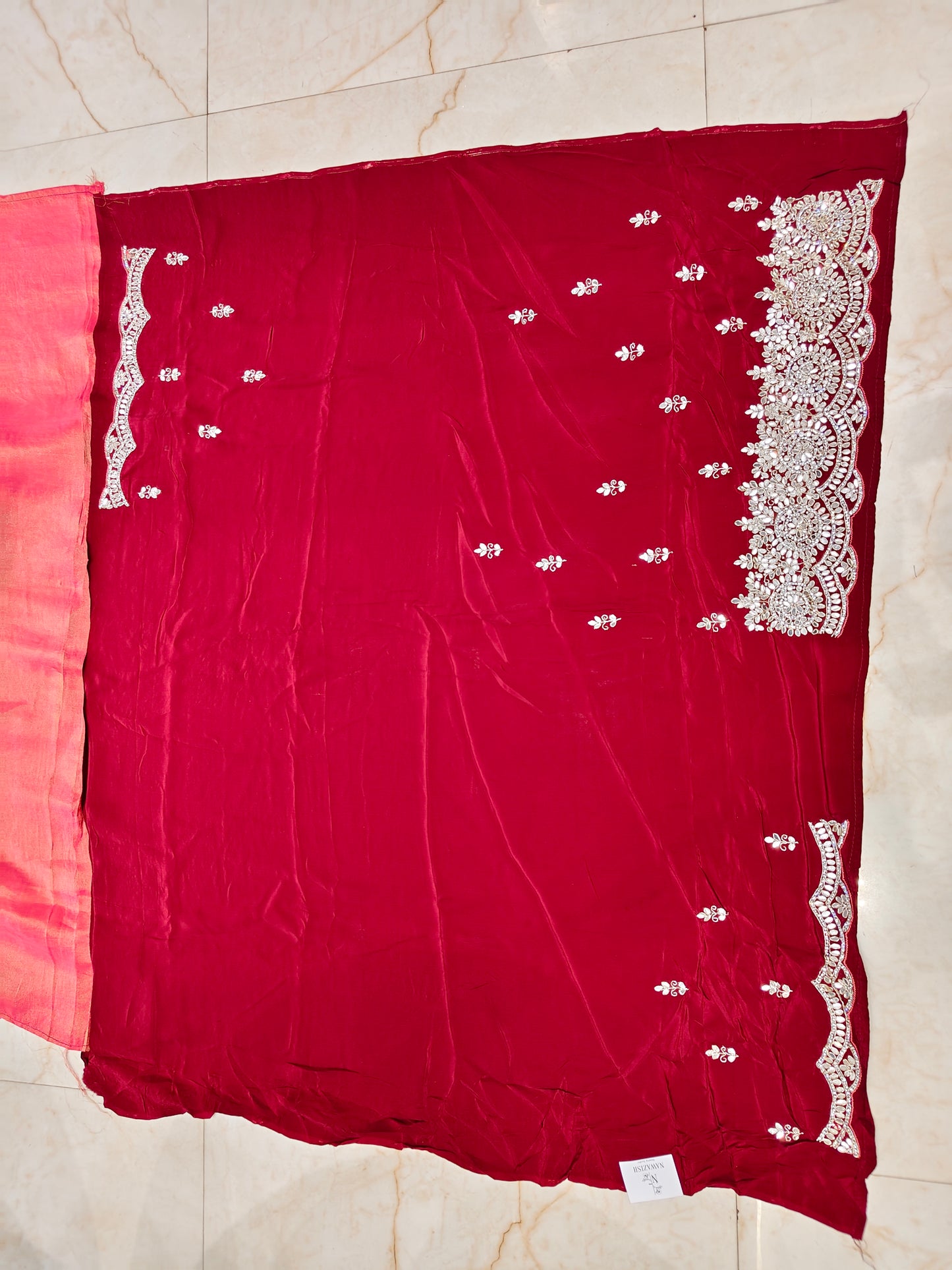 Carrot Pink & Wine Tissue Saree