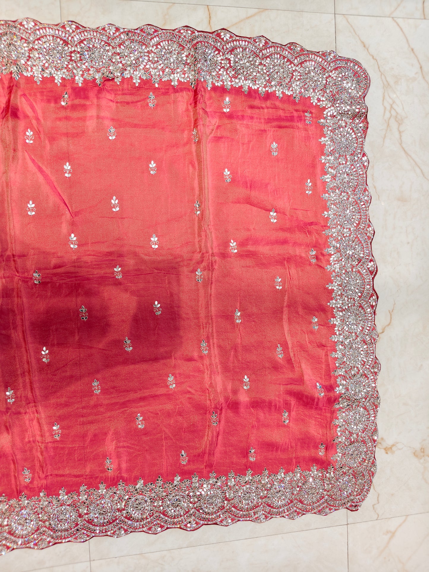 Carrot Pink & Wine Tissue Saree