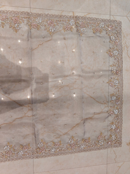 Grey Glass Tissue Saree