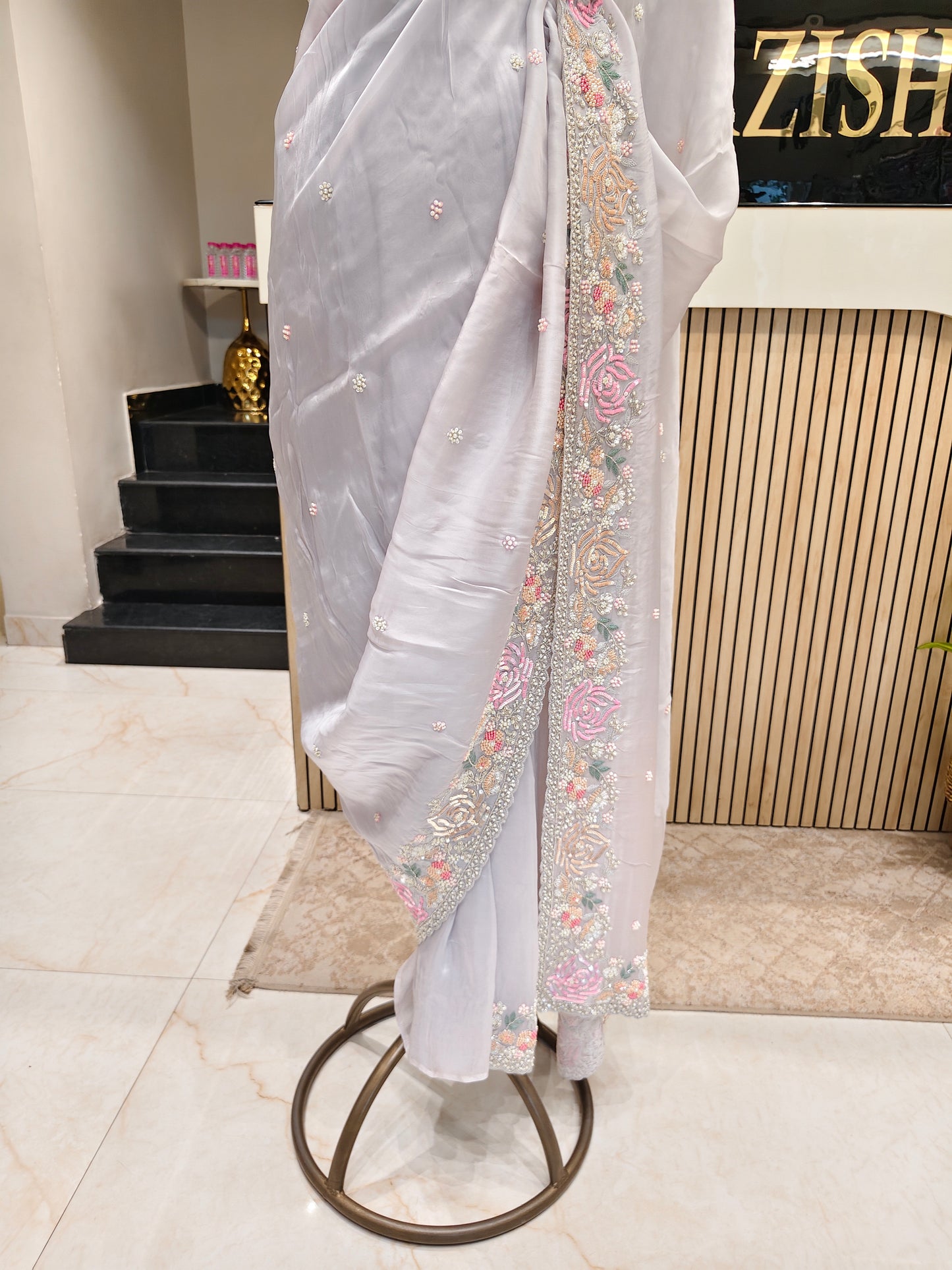 Grey Crepe Saree