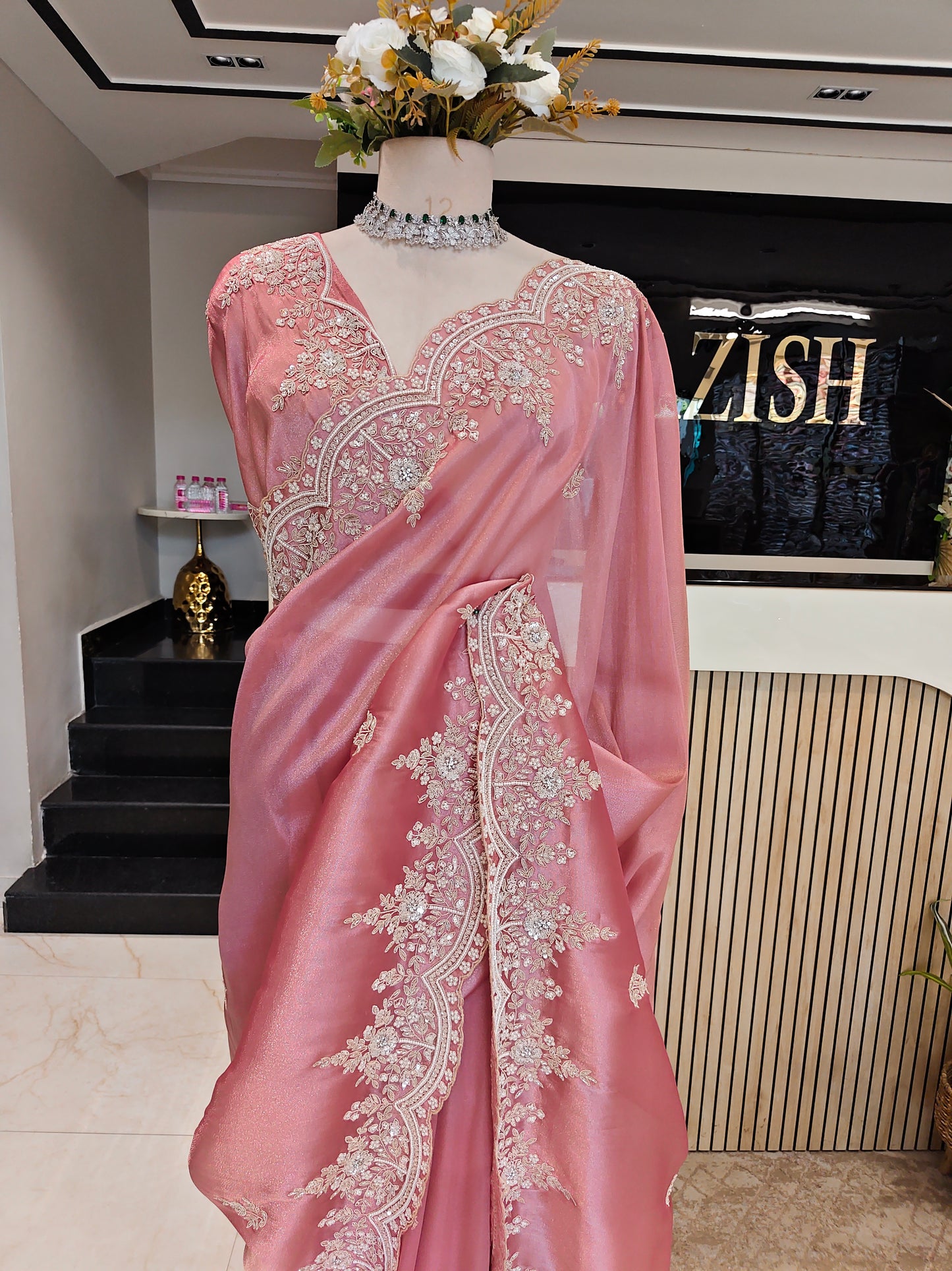 Onion Pink Tissue Saree