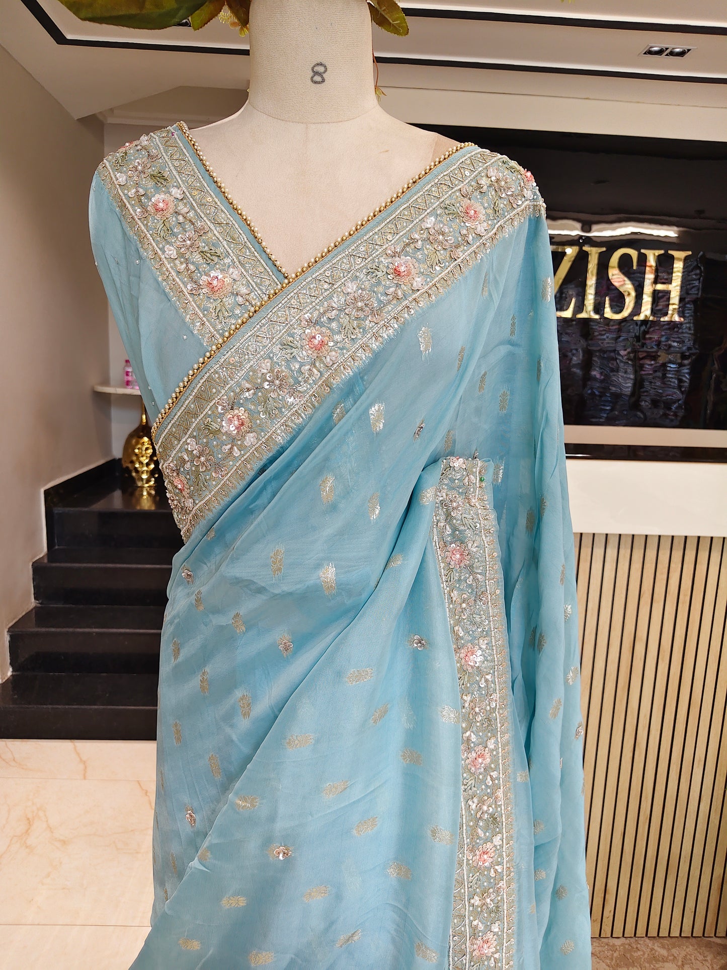 Sky Blue Organza Saree