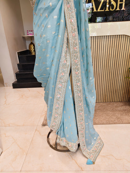 Sky Blue Organza Saree