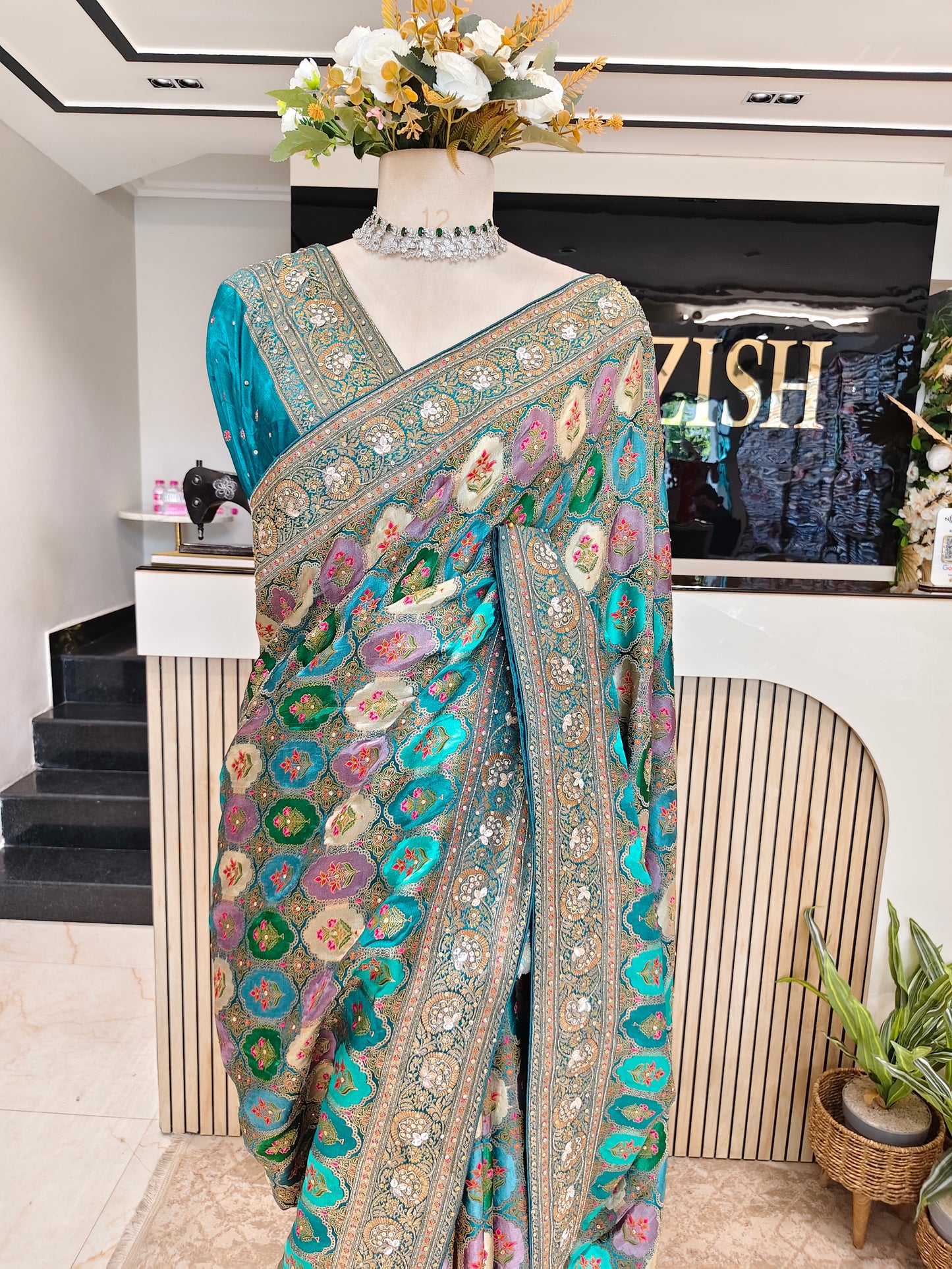 Rama Green Modal Crepe Saree