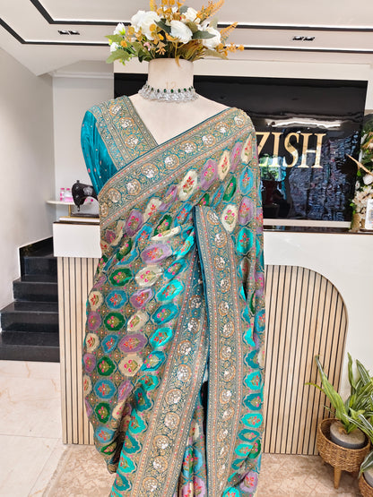 Rama Green Modal Crepe Saree
