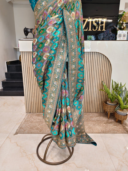 Rama Green Modal Crepe Saree