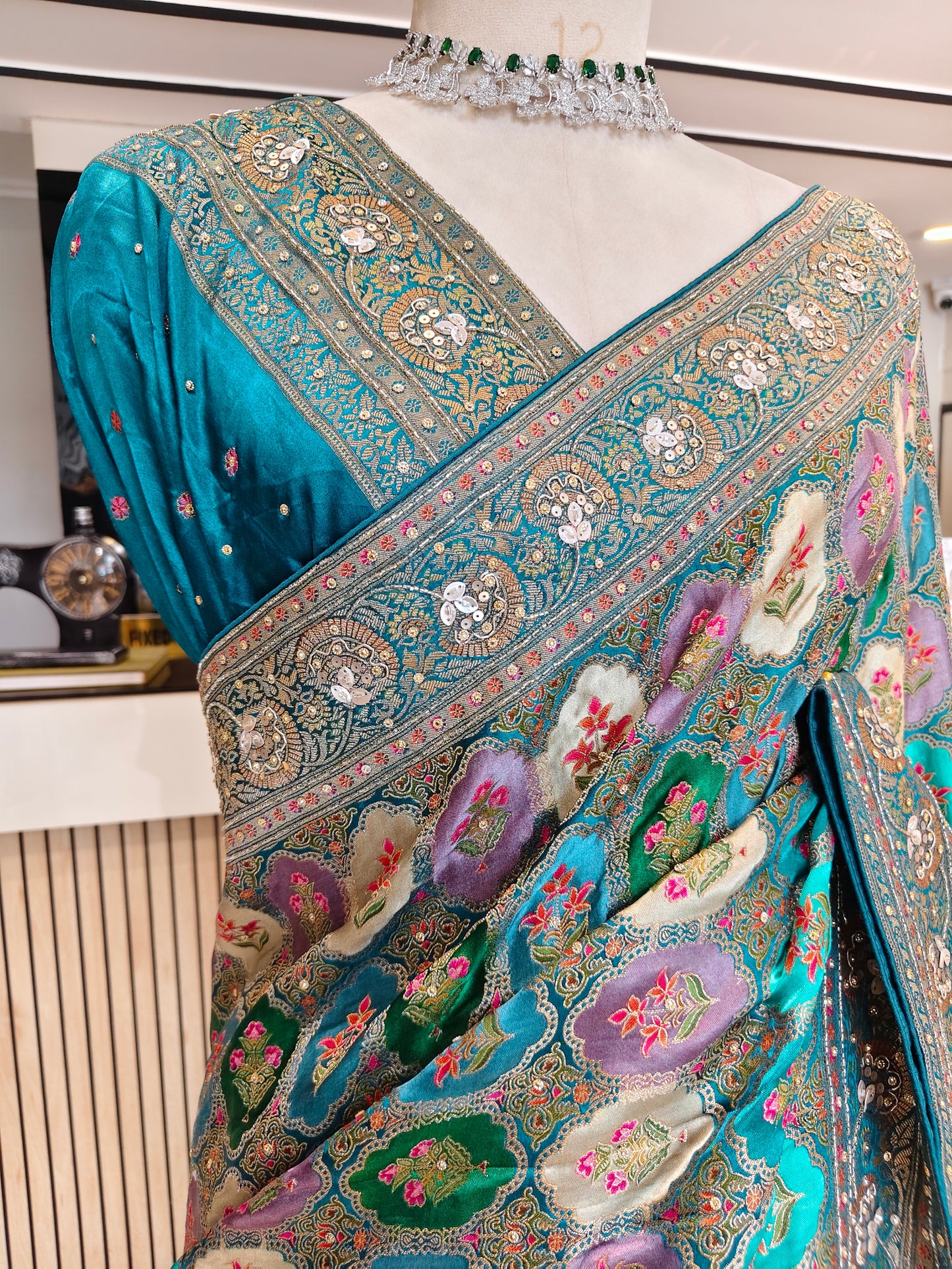 Rama Green Modal Crepe Saree