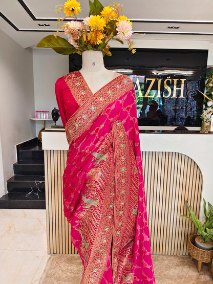 Rani Pink & Maroon Silk Saree