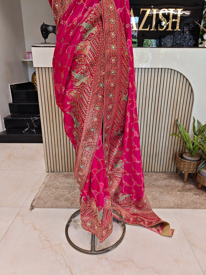 Rani Pink & Maroon Silk Saree