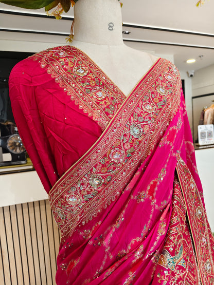 Rani Pink & Maroon Silk Saree