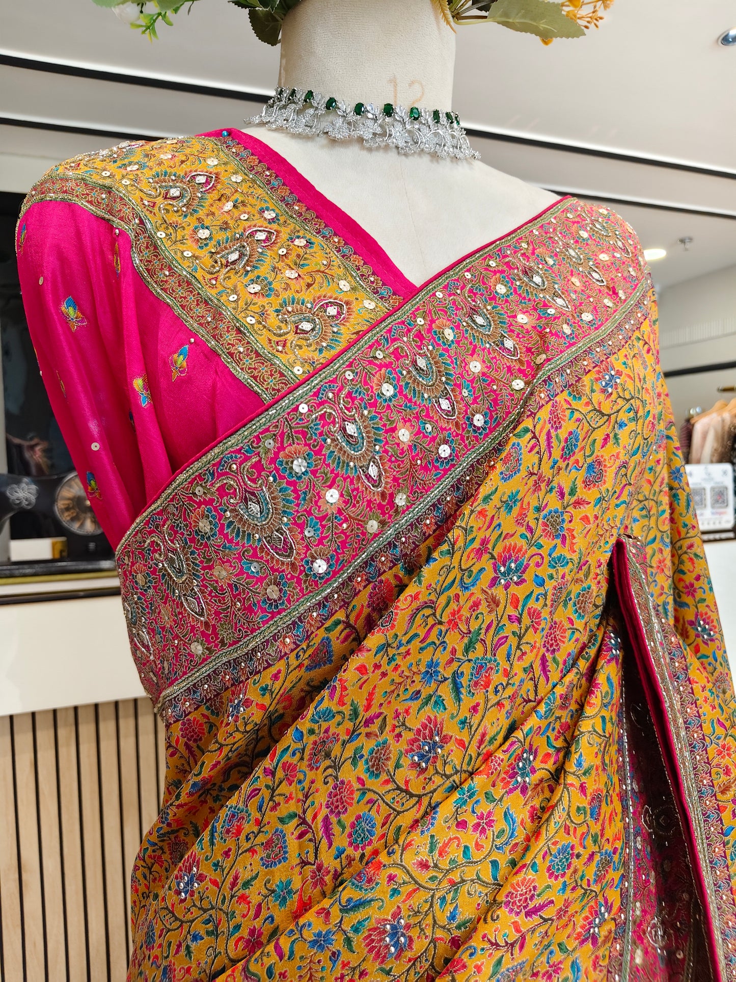 Mustard & Rani Pink Modal Crepe Saree