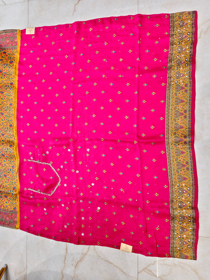 Mustard & Rani Pink Modal Crepe Saree