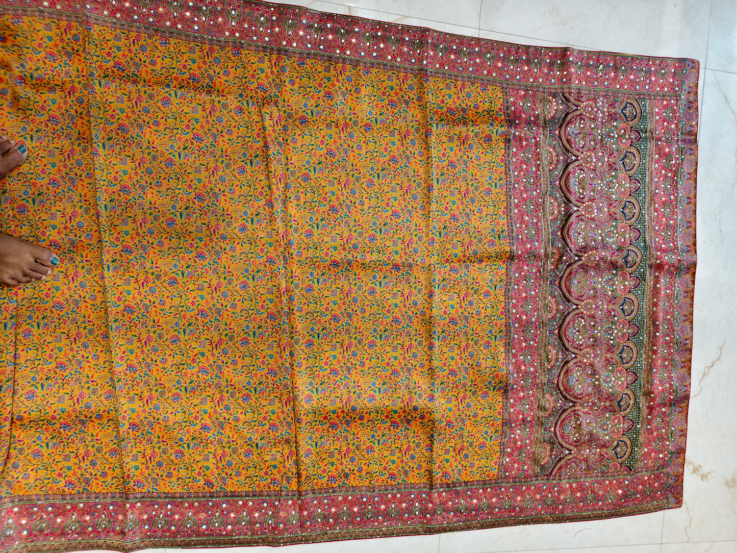 Mustard & Rani Pink Modal Crepe Saree