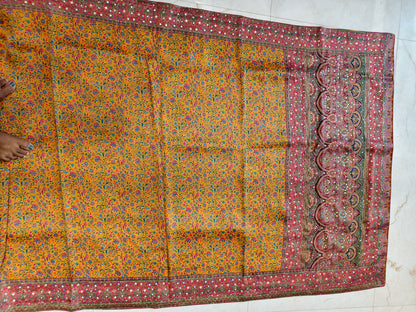 Mustard & Rani Pink Modal Crepe Saree