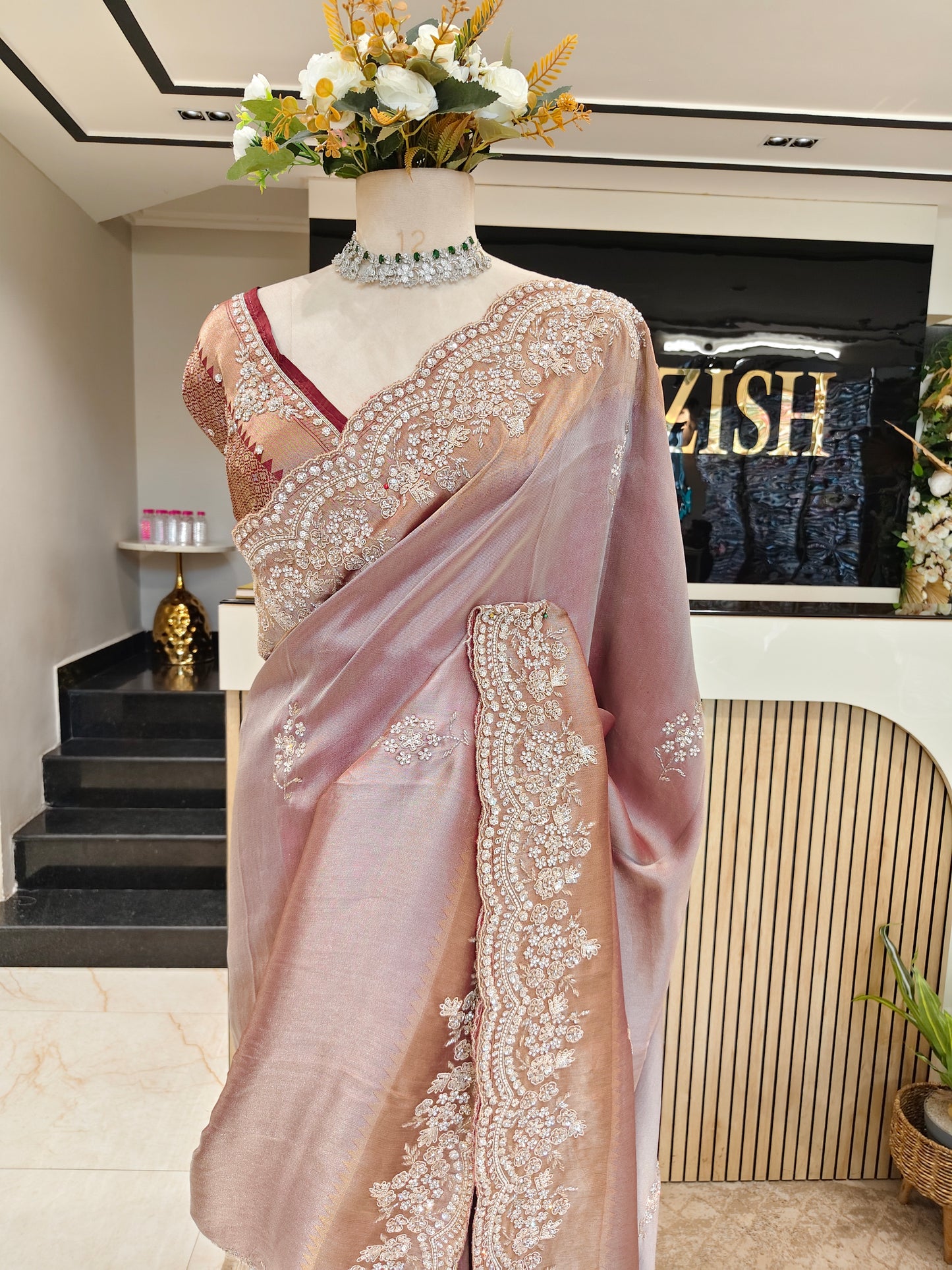 Onion Pink Tissue Saree