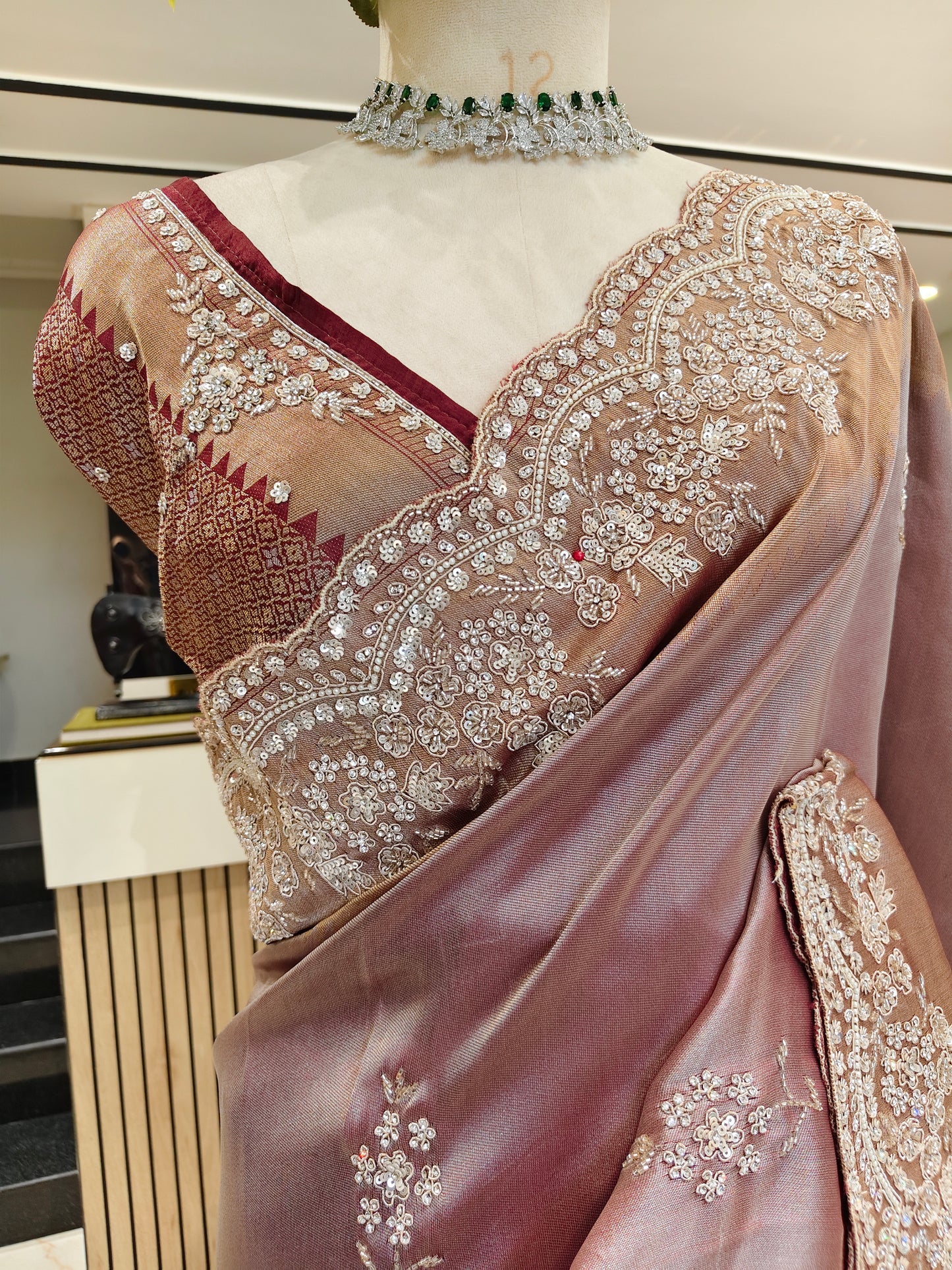 Onion Pink Tissue Saree