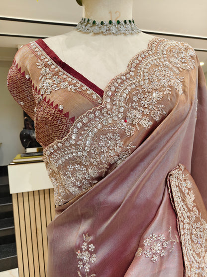 Onion Pink Tissue Saree