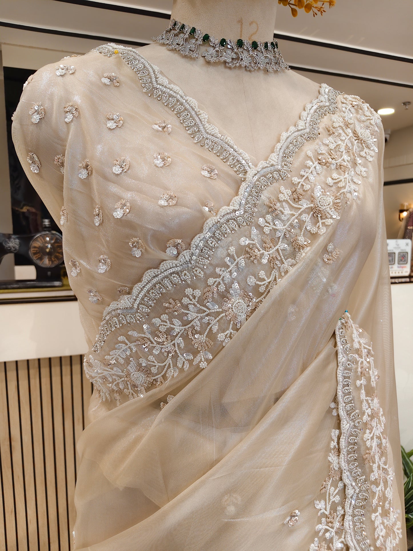 Cream Tissue Saree
