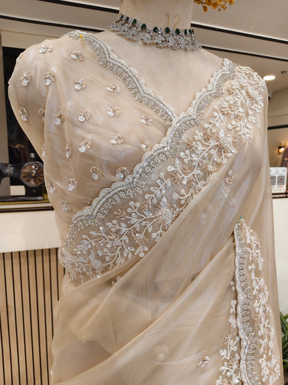 Cream Tissue Saree