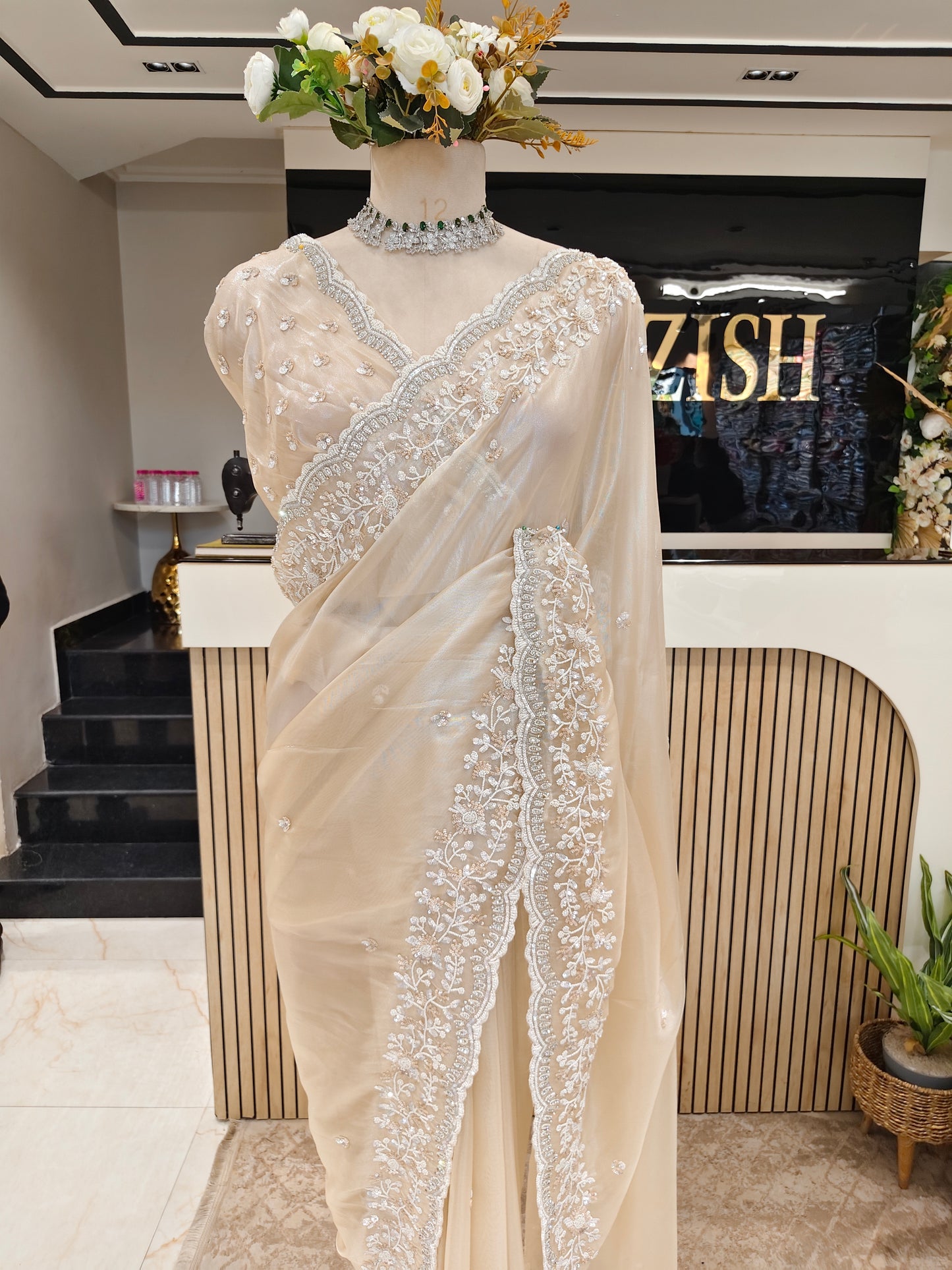 Cream Tissue Saree