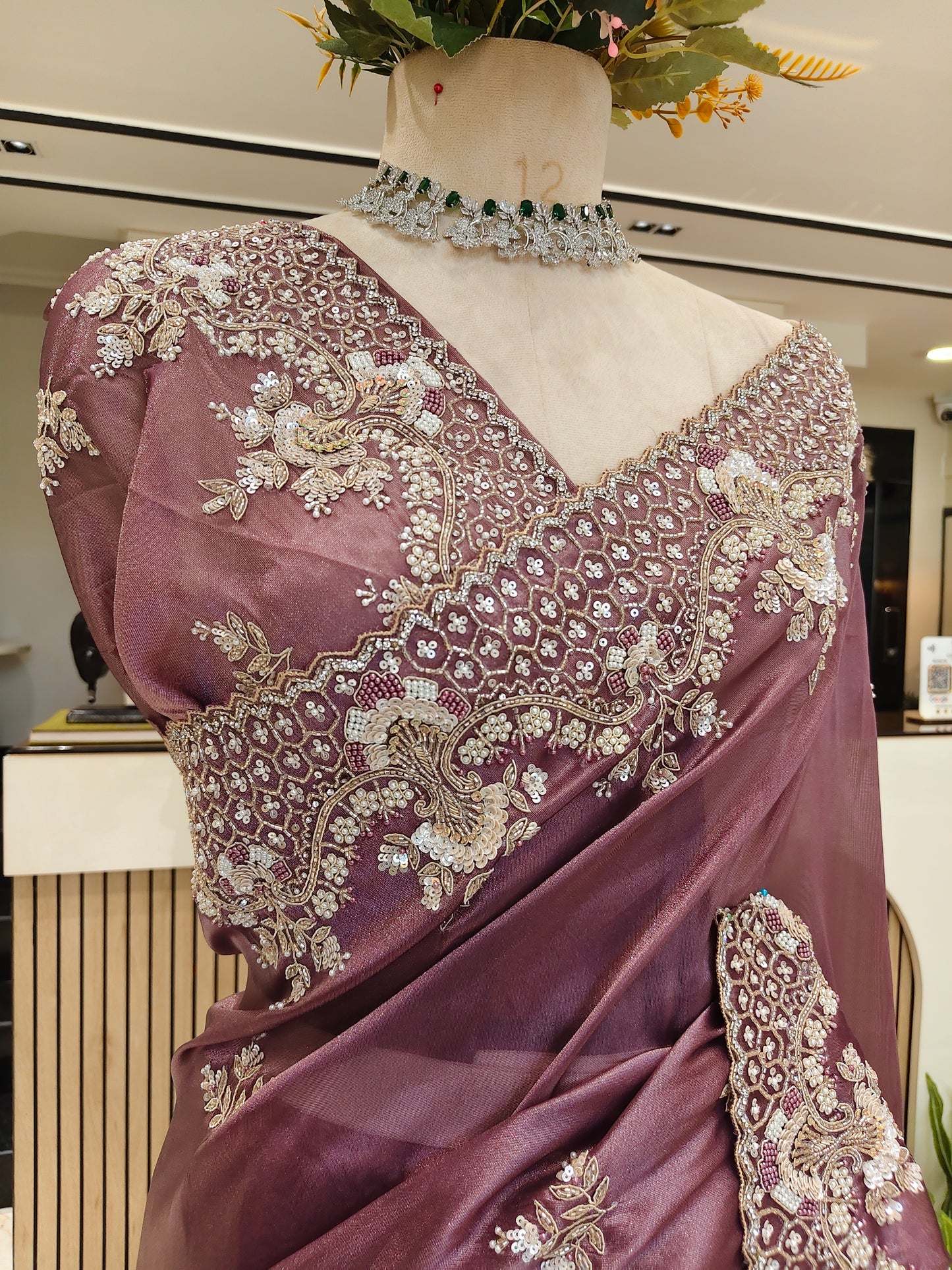 Wine Tissue Saree