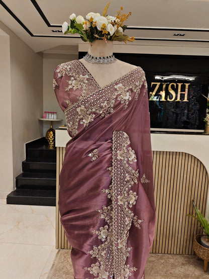Wine Tissue Saree