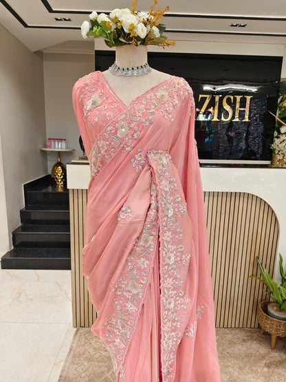 Baby Pink Tissue Saree