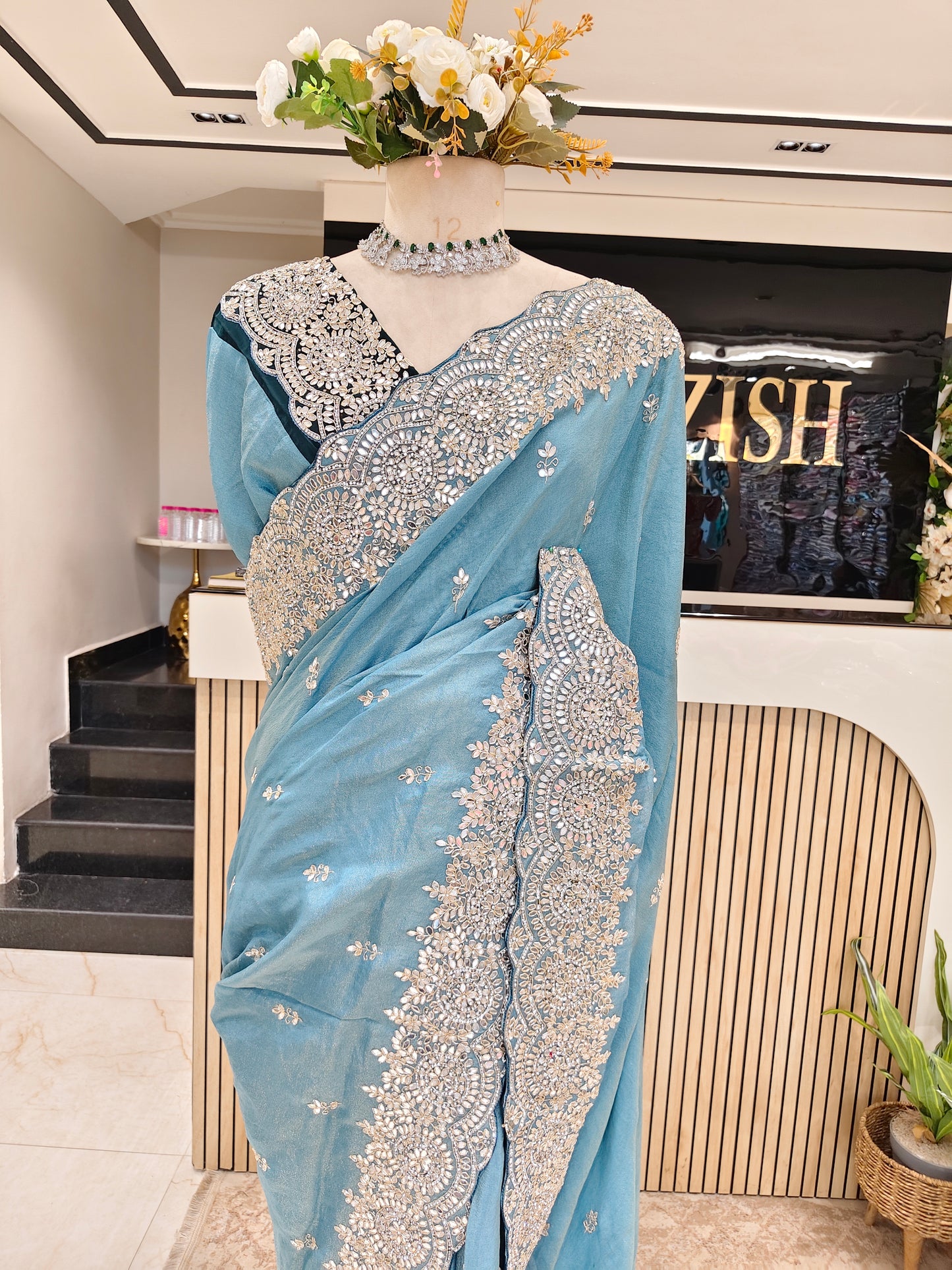 Sky Blue Tissue Saree