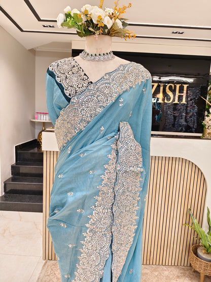 Sky Blue Tissue Saree