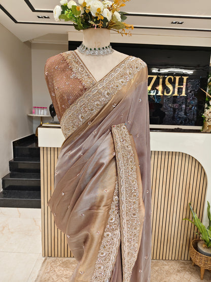 Rose Gold Tissue Saree