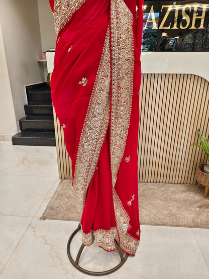 Red Organza Saree