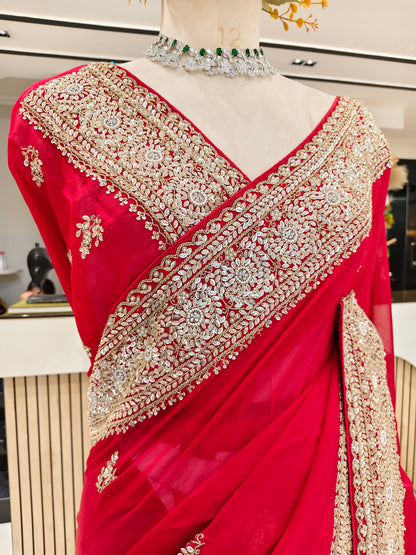Red Organza Saree