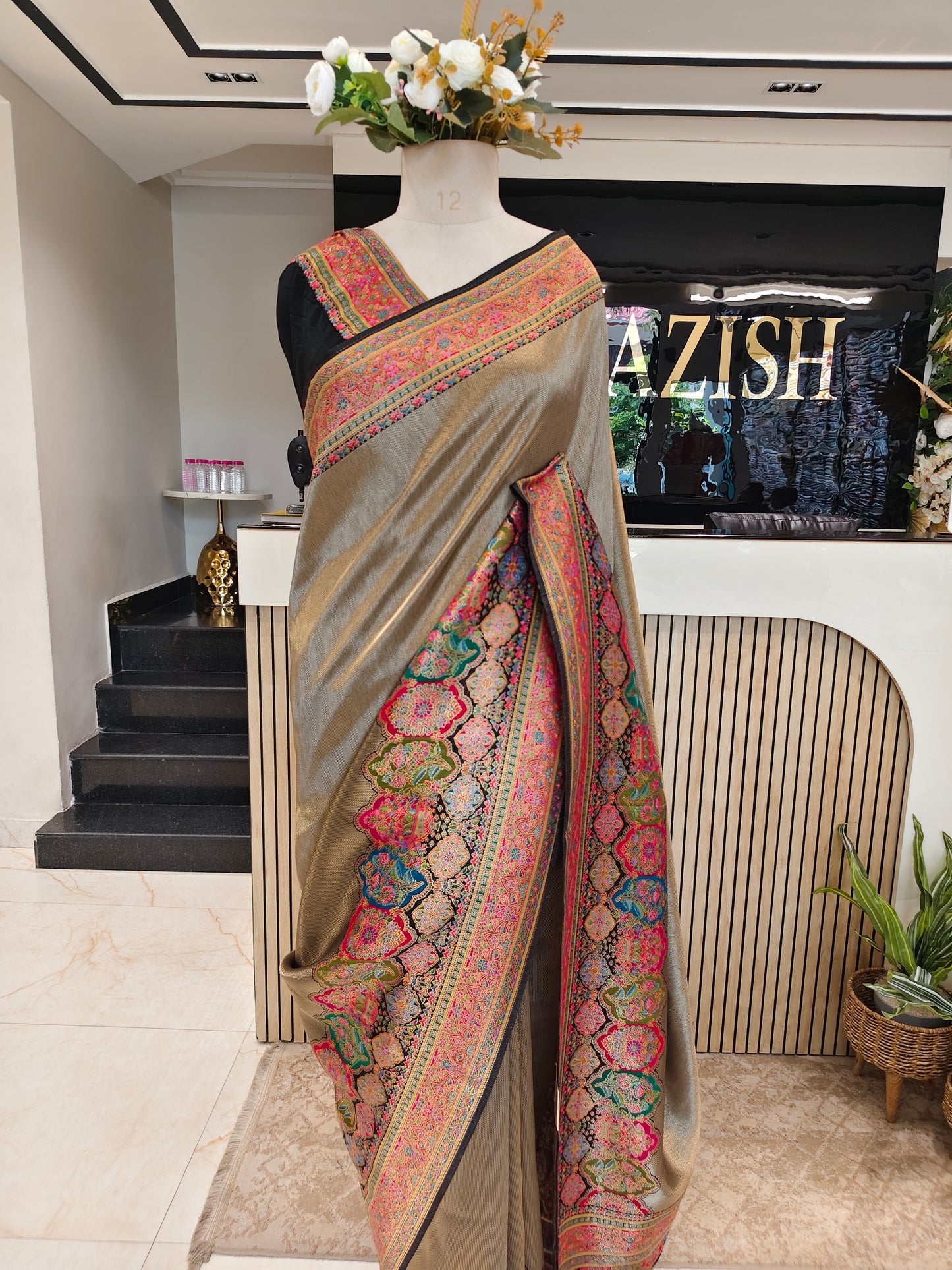 Black Tissue Kashmiri Saree