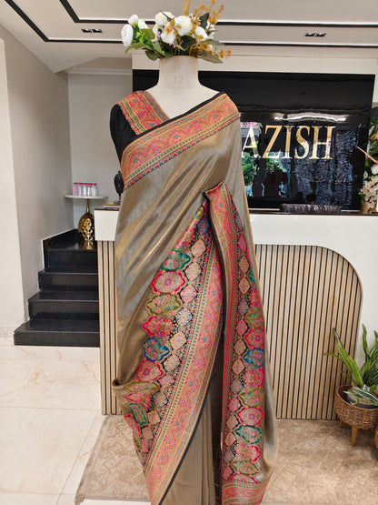 Black Tissue Kashmiri Saree
