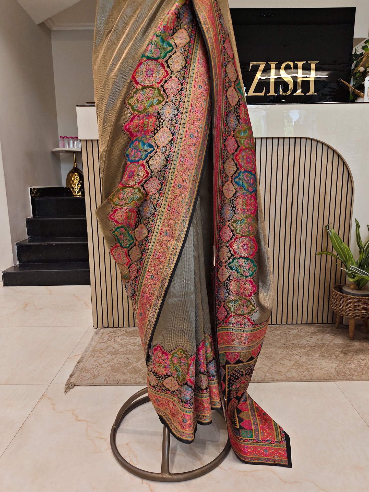 Black Tissue Kashmiri Saree