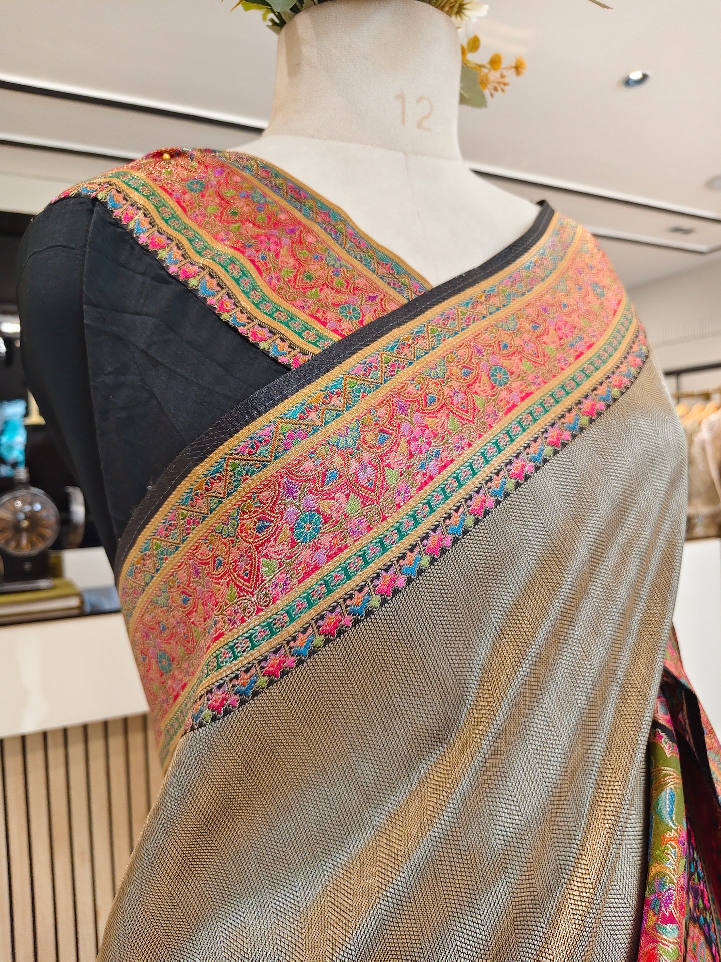 Black Tissue Kashmiri Saree